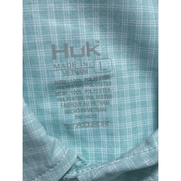 HUK Button down blue green'ish Large shirt Pursuit Boats Logo Offshore Fishing - Picture 5 of 10
